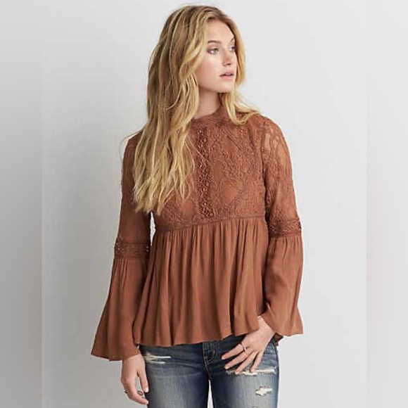 American Eagle Outfitters Tops - American Eagle Outfitters Brown Lace Top